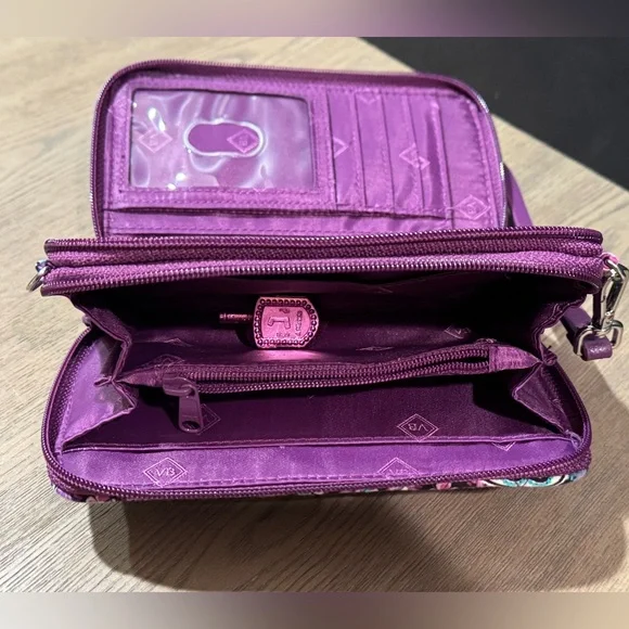 Vera Bradley Purple Floral Patterned Tri Fold Zippered Wallet : Clean - Picture 6 of 12